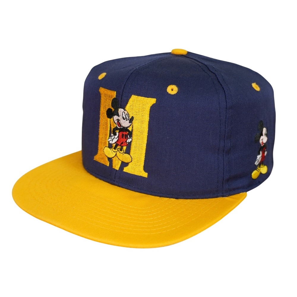 Vintage Disney Mickey Mouse Hat Navy Yellow Snapback Embroidered Cap 90s